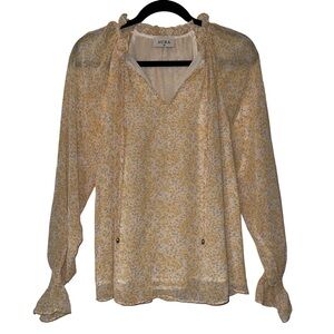 Aura Long Sleeve Floral Blouse Women’s Yellow Purple White Boho Dainty Size S